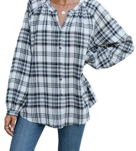 INFITTY Women's Long Sleeve Plaid Flannel Shirt Jacket White Size S