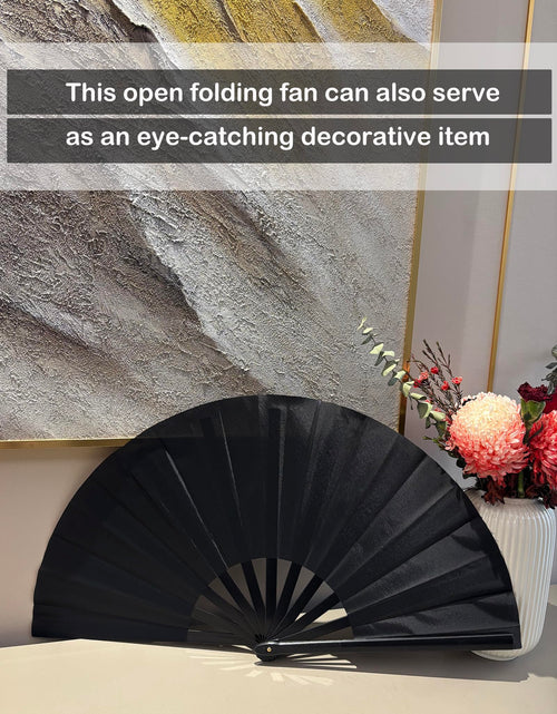 Load image into Gallery viewer, GeGeYa 13inch Large Rave Fan Foldable Hand Fans Black 2 Packs
