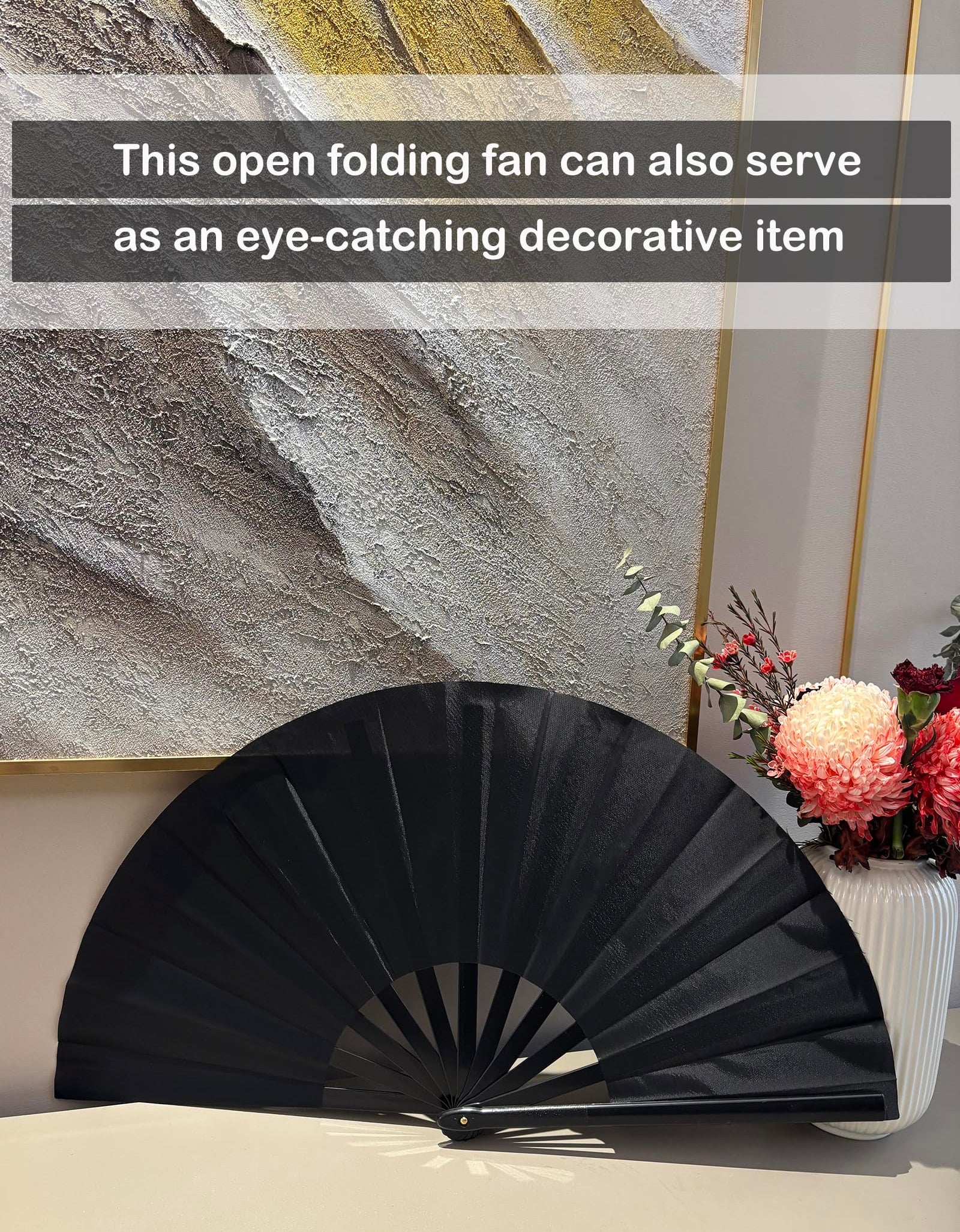 GeGeYa 13inch Large Rave Fan Foldable Hand Fans Black 2 Packs