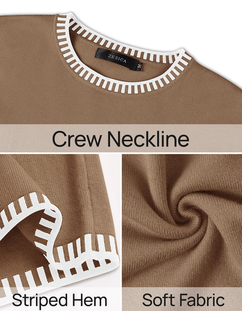 Load image into Gallery viewer, ZESICA Women's Oversized Ribbed Knit Sweater Crewneck Brown Size S
