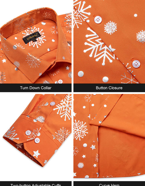Load image into Gallery viewer, DiBanGu Mens Christmas Long Sleeve Button Down Shirt Orange Silver Size XX-Large
