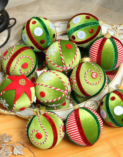Load image into Gallery viewer, SUPREME XMAS 12 Pcs Velvet Christmas Ornaments Set 80mm Green Red White
