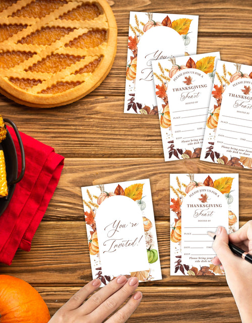 Load image into Gallery viewer, Yhtmbf Thanksgiving Party Invitations 20pcs 4x6 Maple Leaves Pumpkins Fall
