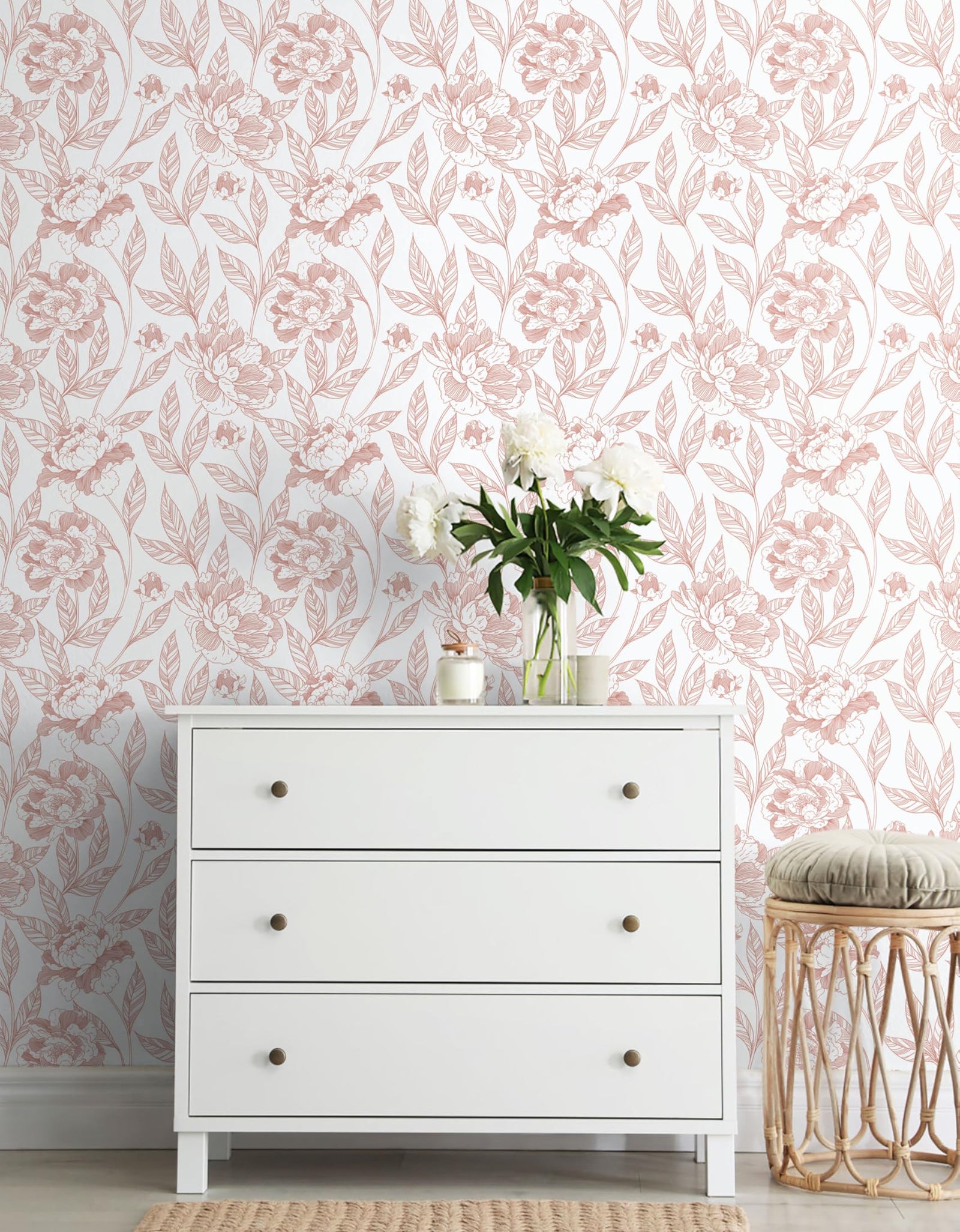 Timeet Pink Floral Peel and Stick Wallpaper Vinyl 17in x 78.7in Modern