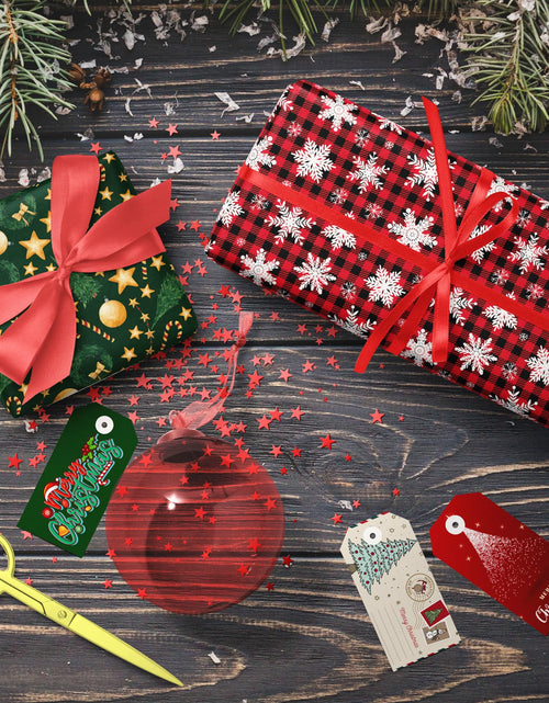 Load image into Gallery viewer, GIOLNIAY Christmas Wrapping Paper Snowflakes Red Black Plaid 28x40 4 Sheets
