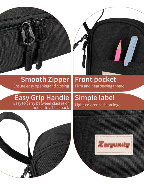 Load image into Gallery viewer, Zzrywuty Large Zipper Pen Case Pencil Pouch for Office Travel Black
