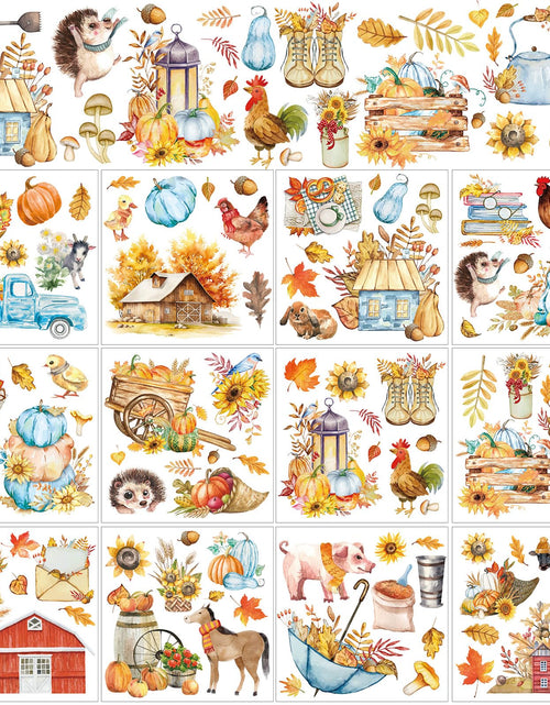 Load image into Gallery viewer, Whaline Fall Rub on Transfers 12 Sheets Autumn Pumpkin Farm Animal 5.9x5.9 Inch
