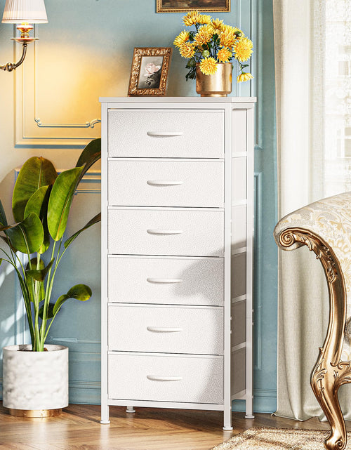 Load image into Gallery viewer, Huuger 43.3" 6 Drawer Fabric Dresser White Metal Frame Bedroom Storage
