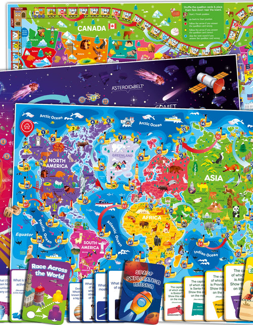 Load image into Gallery viewer, QUOKKA 3X Learning Board Games Set Educational Trivia Cards Kids Ages 6-8
