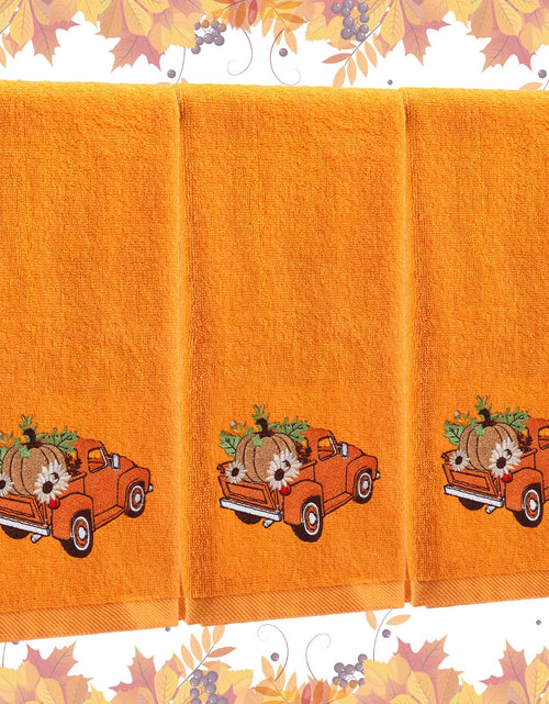 Load image into Gallery viewer, Fanfanwin 3 Pcs Thanksgiving Hand Towels Orange Pumpkin 13.8x29.5 Inch Cotton
