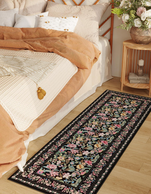 Load image into Gallery viewer, Vowkten Kitchen Runner Rug 2'x6' Non Slip Washable Black Vintage Polyester
