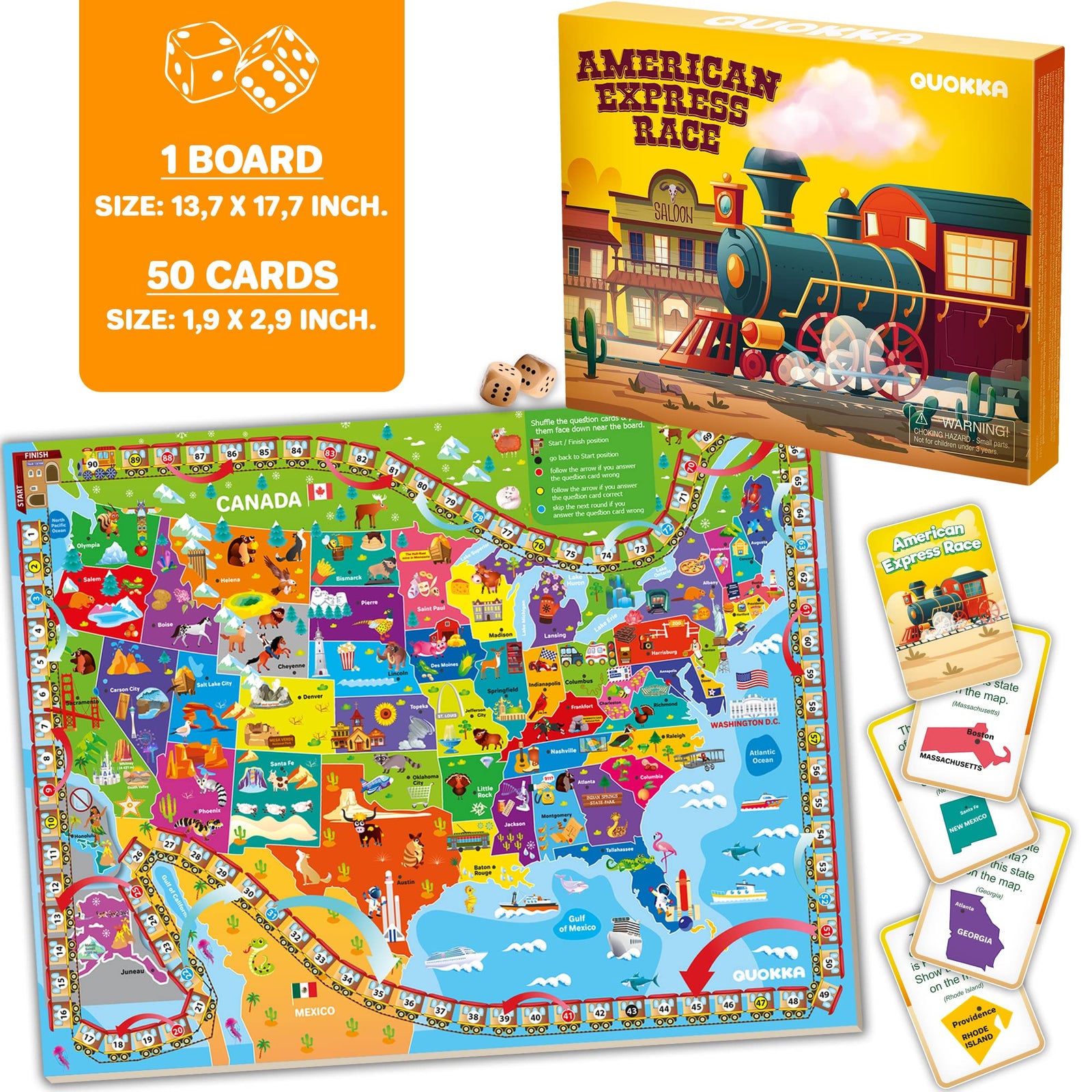 QUOKKA 3X Learning Board Games Set Educational Trivia Cards Kids Ages 6-8
