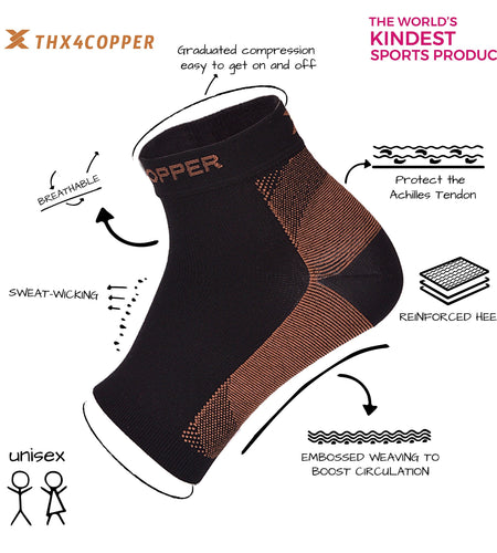 THX4COPPER Compression Foot Sleeves Copper Infused Arch Support Gray Navy Size L