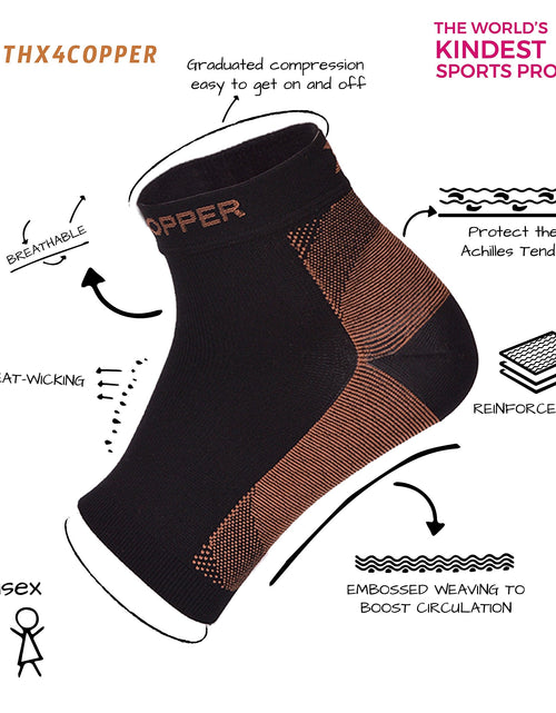Load image into Gallery viewer, THX4COPPER Compression Foot Sleeves Copper Infused Arch Support Gray Navy Size L
