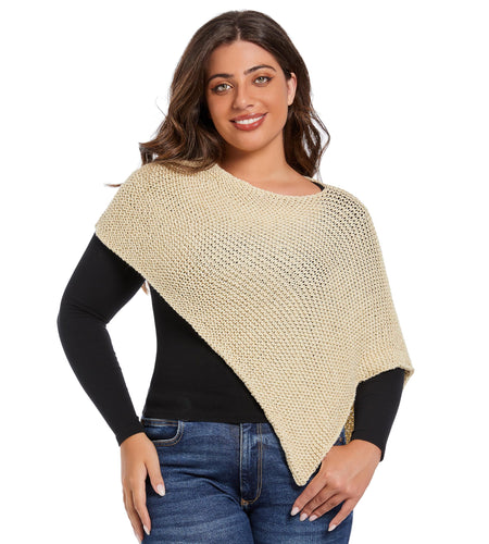 YZYIZHI Women's Asymmetric Knit Sparkly Poncho Shawl Wrap Ivory One Size