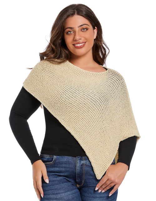 Load image into Gallery viewer, YZYIZHI Women's Asymmetric Knit Sparkly Poncho Shawl Wrap Ivory One Size
