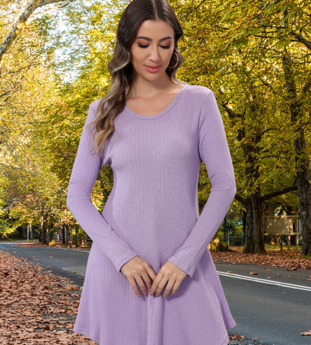 Aphratti Womens Sweater Dress Tunic Top Long Sleeve Casual Lavender L