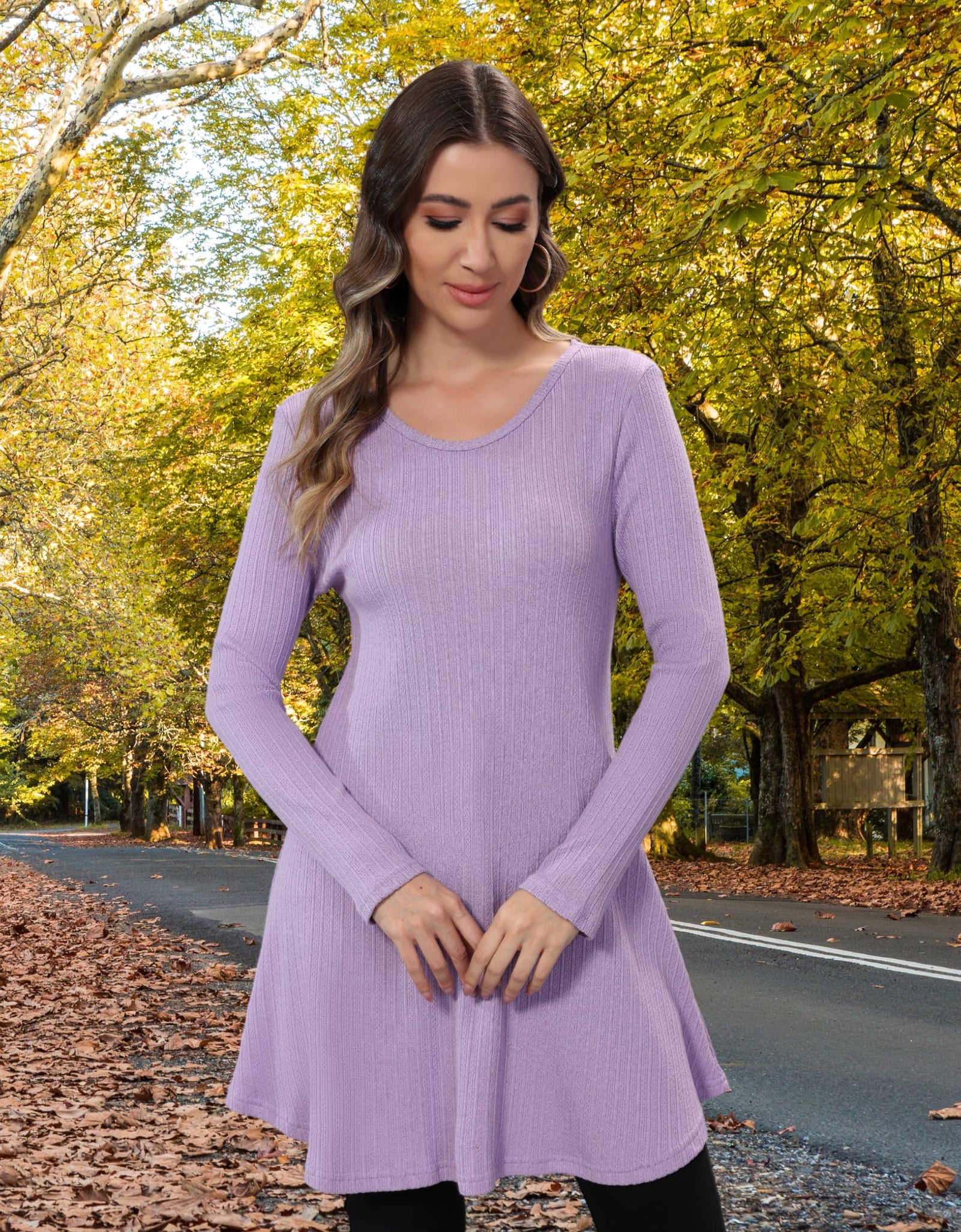 Aphratti Womens Sweater Dress Tunic Top Long Sleeve Casual Lavender L