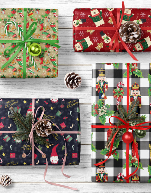 Load image into Gallery viewer, GIOLNIAY Gnome Christmas Wrapping Paper Navy Blue 4 Jumbo Sheets 28x40
