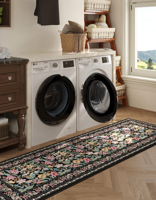 Load image into Gallery viewer, Vowkten Kitchen Runner Rug 2'x6' Non Slip Washable Black Vintage Polyester
