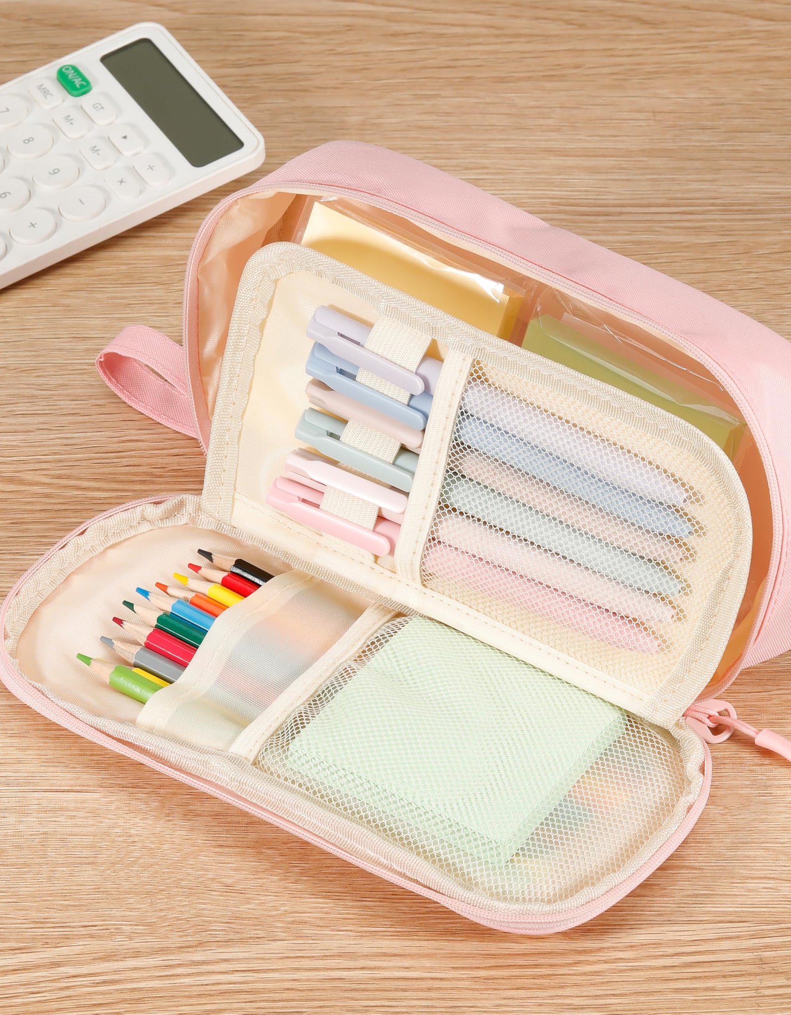 Zzrywuty Large Zipper Pen Case Pencil Pouch for Office Travel Black