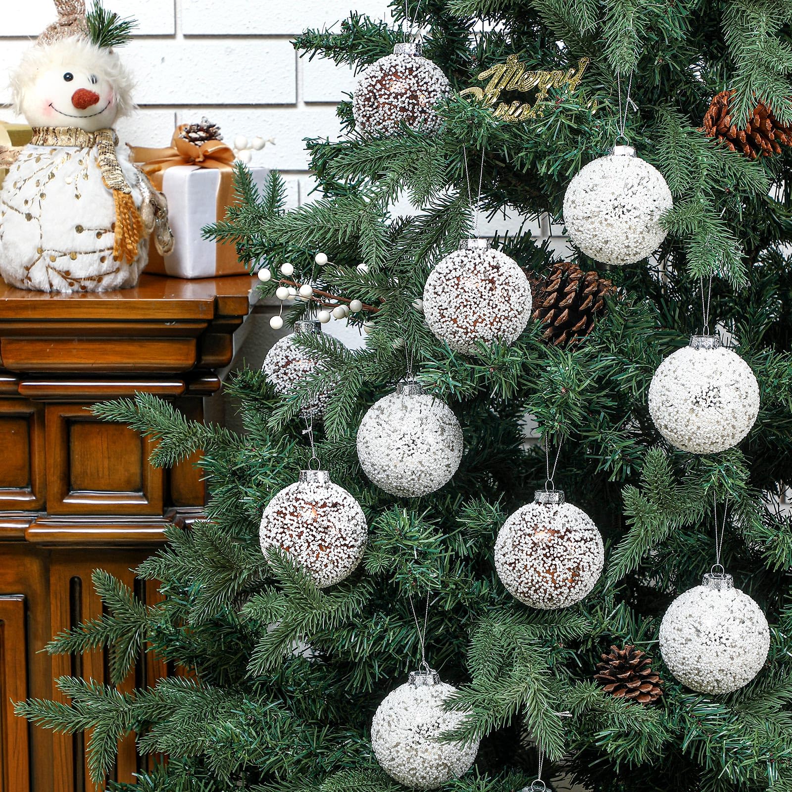 Soulchen 6 Pcs Vintage Metallic Glass Christmas Tree Ornaments 3.15in Brown
