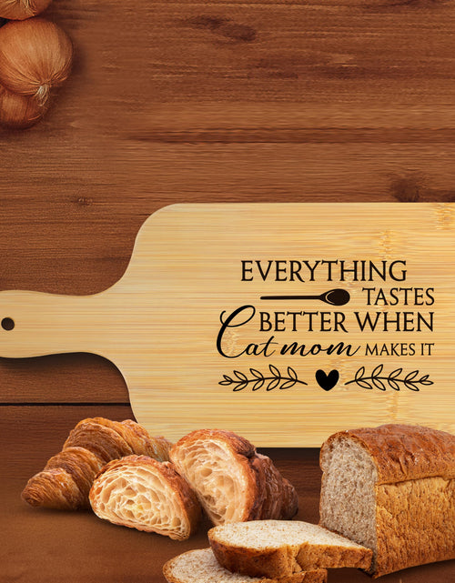 Load image into Gallery viewer, FONDCANYON Cat Mom 15x7 Cutting Board with Handle Kitchen Gift
