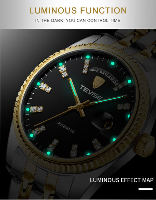 Load image into Gallery viewer, Tevise Men Luxury Golden Automatic Mechanical Watch Men Stainless steel Date Business Wristwatch Relogio Masculino
