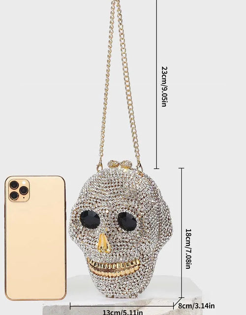Load image into Gallery viewer, Diamond Halloween Skull Head Clutch Bags Women Rhinestone Evening Purse Wedding Handbags Crystal Chain Gold Silver Day Clutches
