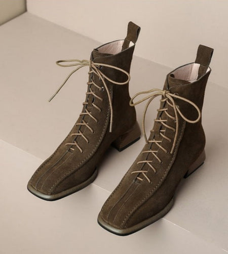 Women’s Square Toe Martin Boots – All-Match Casual Ankle Boots