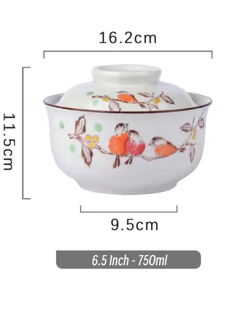Load image into Gallery viewer, 6.5 inch instant noodles bowl with cover bento box student underglaze color ceramic suit Lamian Noodles bowl canteen tableware
