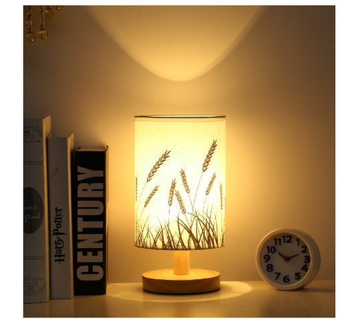 Load image into Gallery viewer, Linen Table Lamp LED Linen Night Lamp w/Warm White Light Linen Nightstand Lamp USB Powered Wooden Beside Lamp
