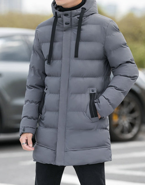 Load image into Gallery viewer, Loose men's medium to long thick warm casual fashion cotton jacket hooded cotton jacket for men

