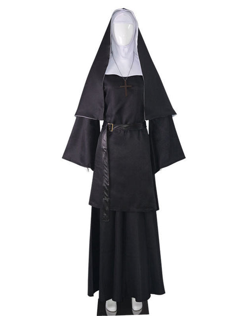 Load image into Gallery viewer, Halloween TheNun Ghost Sister cosplay costume, black horror nun costume, priest cosplay costume
