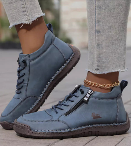 Women's Handmade Stitched Flat Shoes – Soft Sole Lace-Up Casual Flats