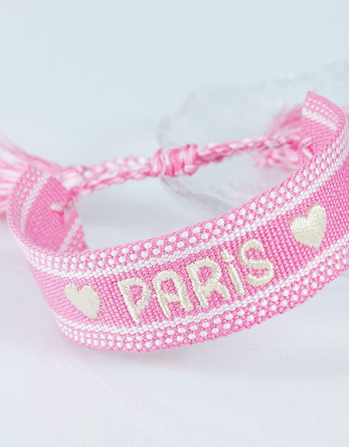 Load image into Gallery viewer, Embroidered Eiffel Tower ethnic style woven ribbon wrist strap Paris Sports Games wristband souvenir from France
