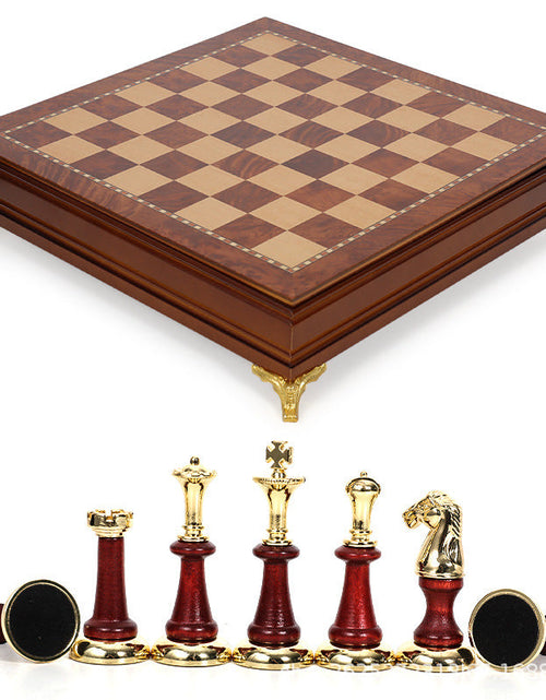 Load image into Gallery viewer, Luxury metal+solid wood tabletop for easy storage Chess set
