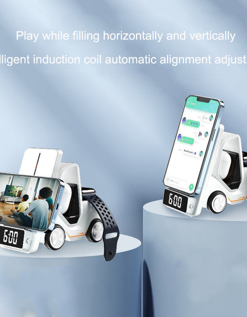 Load image into Gallery viewer, Wireless Chaarger Stand 5 In 1 Alarm Clock For IPhone 15 14 13 12 Pro Max 8 X XS XR iWatch 8 7 6 5 Airpods Fast Charging Station
