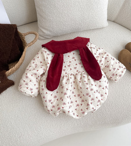 Autumn style baby gown newborn bow and velvet wrapped fart gown hundred day one month one year old baby dress