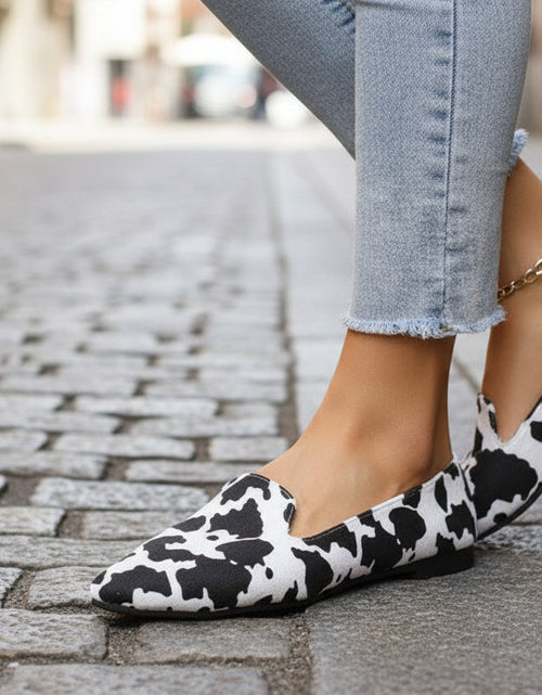 Load image into Gallery viewer, Women's Wide-Fit Breathable Pointed-Toe Flat Shoes – Cow Print Casual Flats
