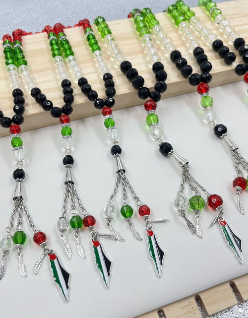 Load image into Gallery viewer, 33 prayer beads in Palestinian flag colored crystal glass
