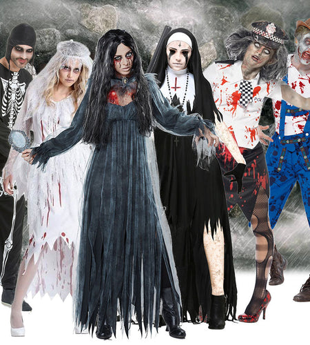 Scary Halloween Costumes for Adult Men Zombie Nurse Nun Bloody Ghost Bride Middle Ages Women Fancy Dress Cosplay Costumes