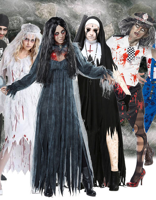 Load image into Gallery viewer, Scary Halloween Costumes for Adult Men Zombie Nurse Nun Bloody Ghost Bride Middle Ages Women Fancy Dress Cosplay Costumes

