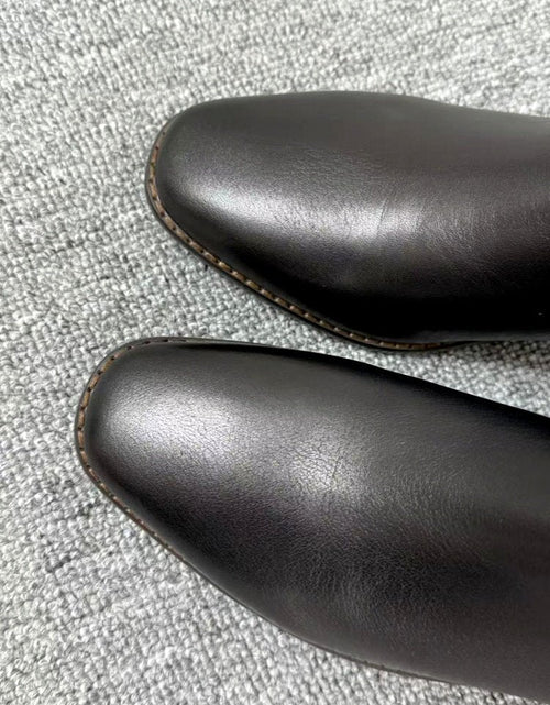 Load image into Gallery viewer, Women’s Retro Square-Toe Mid-Heel Chunky Leather Boots
