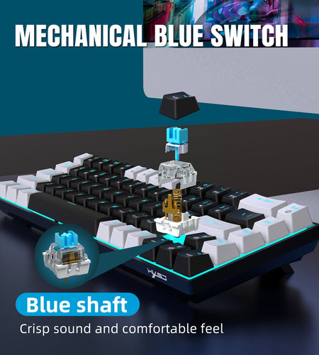 68 keys, 60% keyboard, customized color blocked keycaps, RGB mechanical keyboard, MINI set, plug-in blue axis ice blue disc