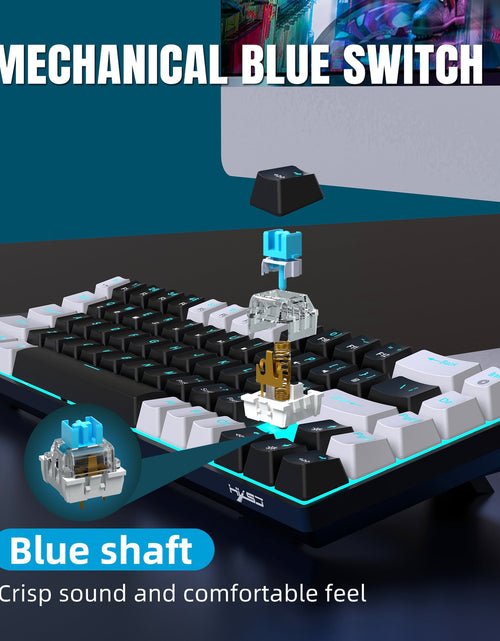 Load image into Gallery viewer, 68 keys, 60% keyboard, customized color blocked keycaps, RGB mechanical keyboard, MINI set, plug-in blue axis ice blue disc

