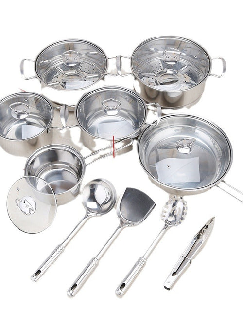 Load image into Gallery viewer, Stainless steel cookware set of 18 pieces household kitchen set soup pot set 16-26cm cutlery set pot set
