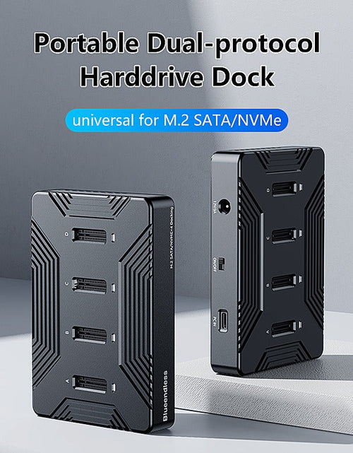 Load image into Gallery viewer, m. Solid state drive base with four bays and dual protocol nvme/data portable hard drive box, USB 3.2 gen2
