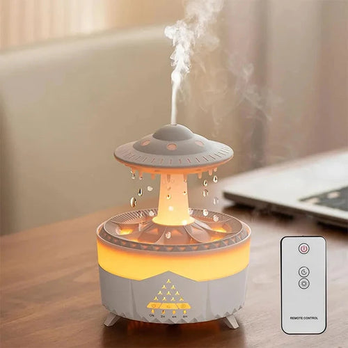 Load image into Gallery viewer, Rain Drop Air Humidifier Essential Oil Diffuser 350ml 7 Colors LED Lamp Ultrasonic Remote Control USB Rain Cloud Aroma Diffuser
