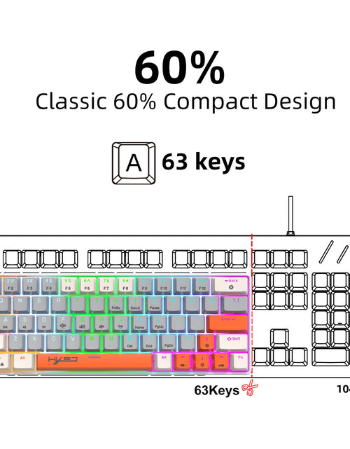 Load image into Gallery viewer, 63 key portable 60% mechanical gaming keyboard RGB backlit compact mini gaming keyboard
